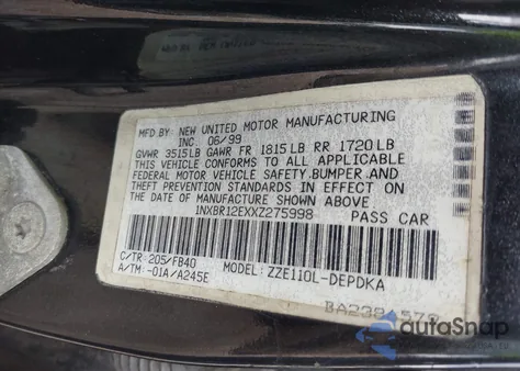 1999 Toyota Corolla Ce z USA, uszkodzony, nr VIN 1NXBR12EXXZ275998